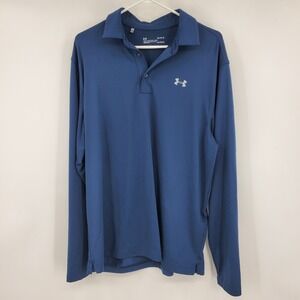 Under Armour Men's HeatGear Long Sleeve Polo Shirt Navy Blue Loose Fit Large